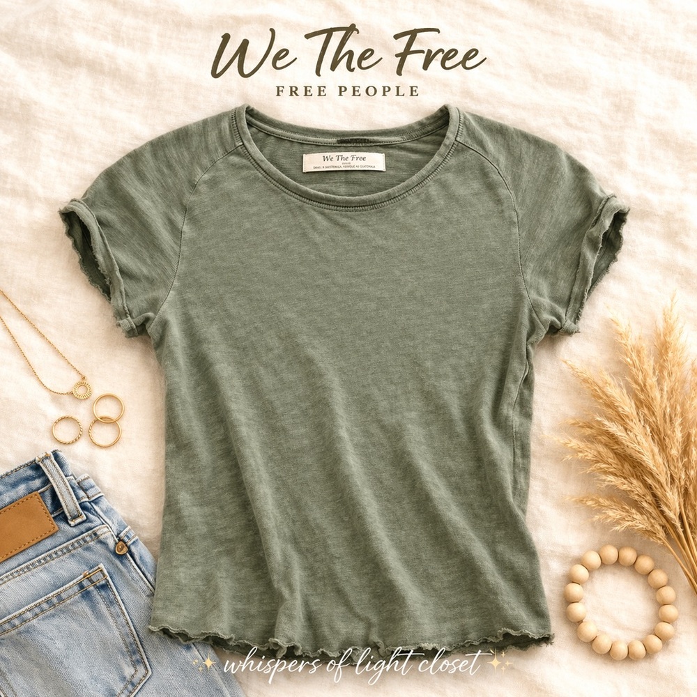We The Free Tee Small Olive Green Raw Hem Lightweight Tee
